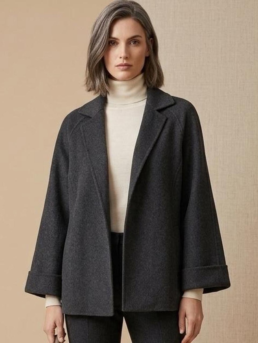 Carole Little Dark Charcoal Open-Front Wool-Blend Blazer